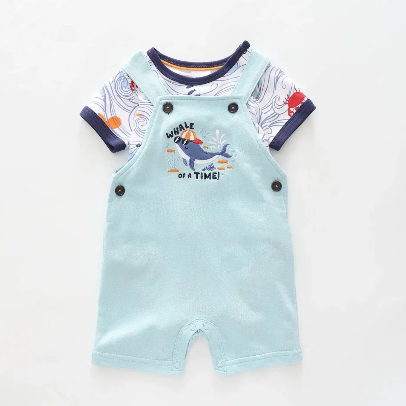 Baby Boys Blue Whale Short Overalls Set