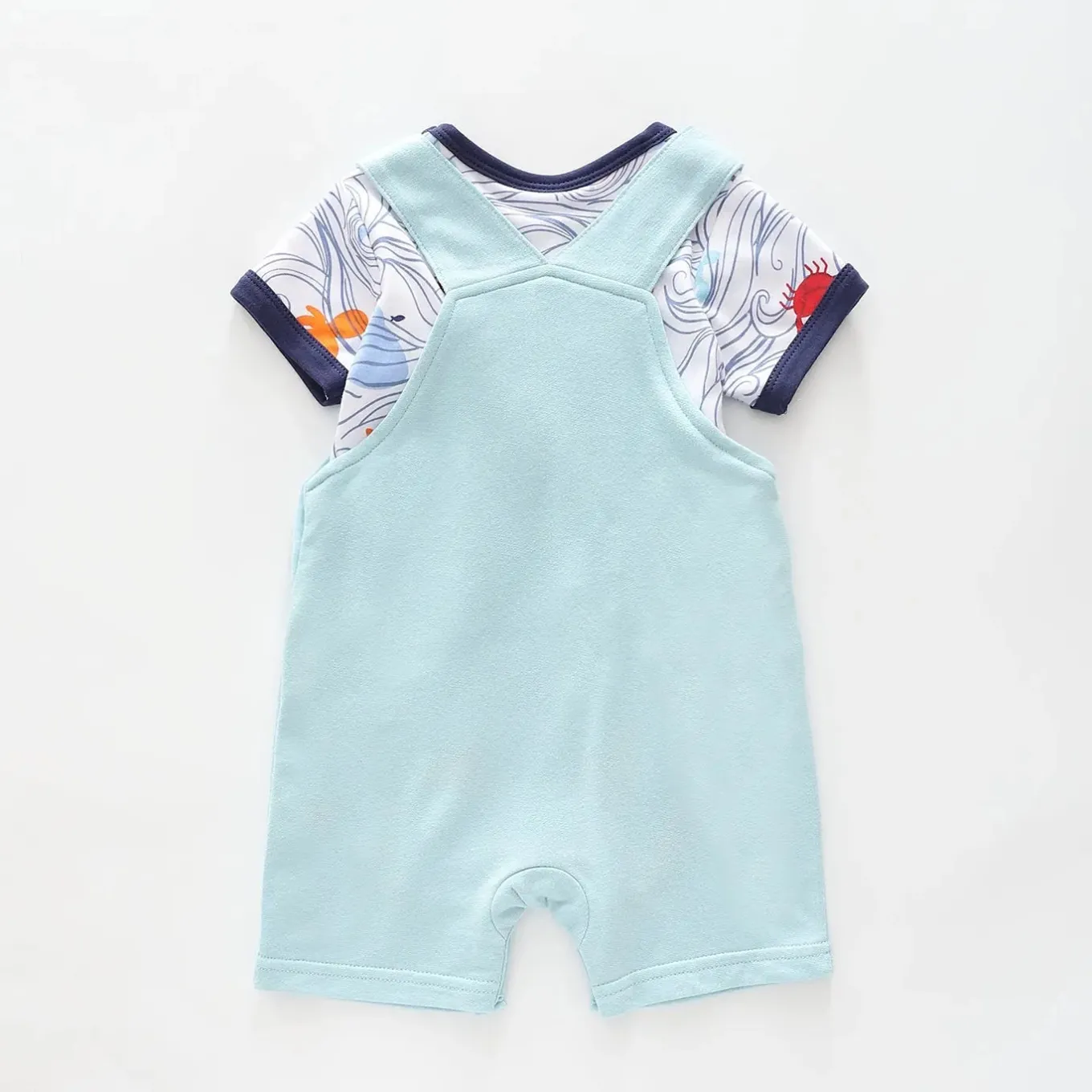 Baby Boys Blue Whale Short Overalls Set