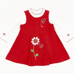 Baby Infant Girl Ladybug Cord Pinafore Dress Set