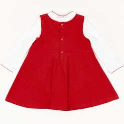 Baby Infant Girl Ladybug Cord Pinafore Dress Set