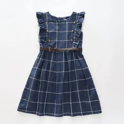 Blue Check Dress with Belt