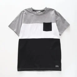 Boy's Grey, White And Black Large Stripe T-Shirt