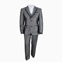 Boy's Luxurious Textured Four Piece Grey Suit 8Y-13Y