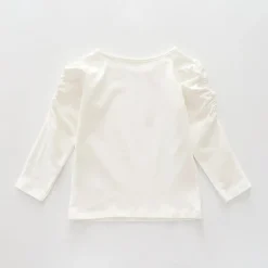 Classic Long Sleeve Ivory Tee With Scoop Neck And Ruching Sleeve Details