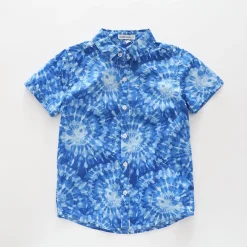 Fresh Blue Tie-Dye Collared Shirt