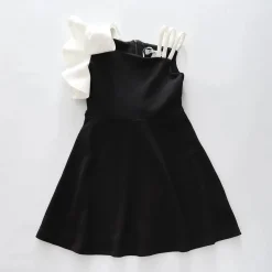 Girls Black One Shoulder Party Dress