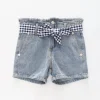 Girl's Blue Denim Gingham Tie Shorts