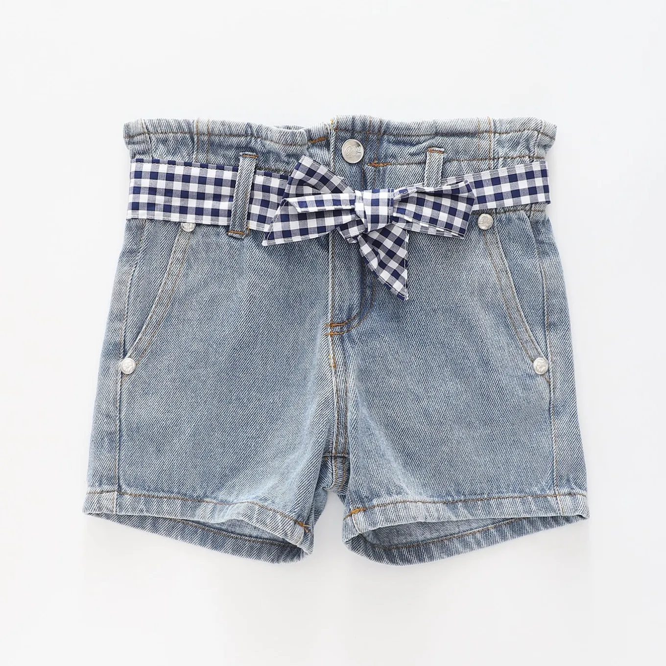 Girl's Blue Denim Gingham Tie Shorts