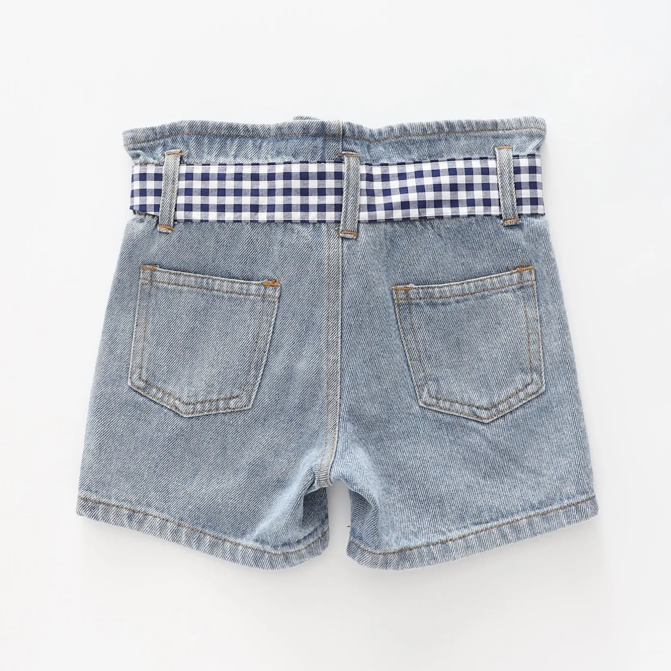 Girl's Blue Denim Gingham Tie Shorts