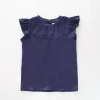 Girls Navy Blue Broderie Top