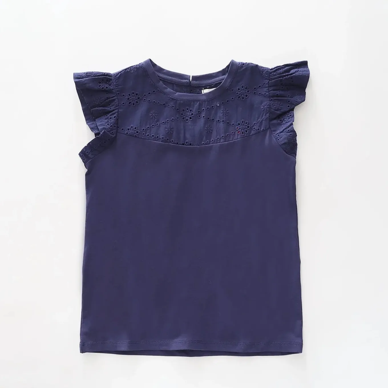 Girls Navy Blue Broderie Top