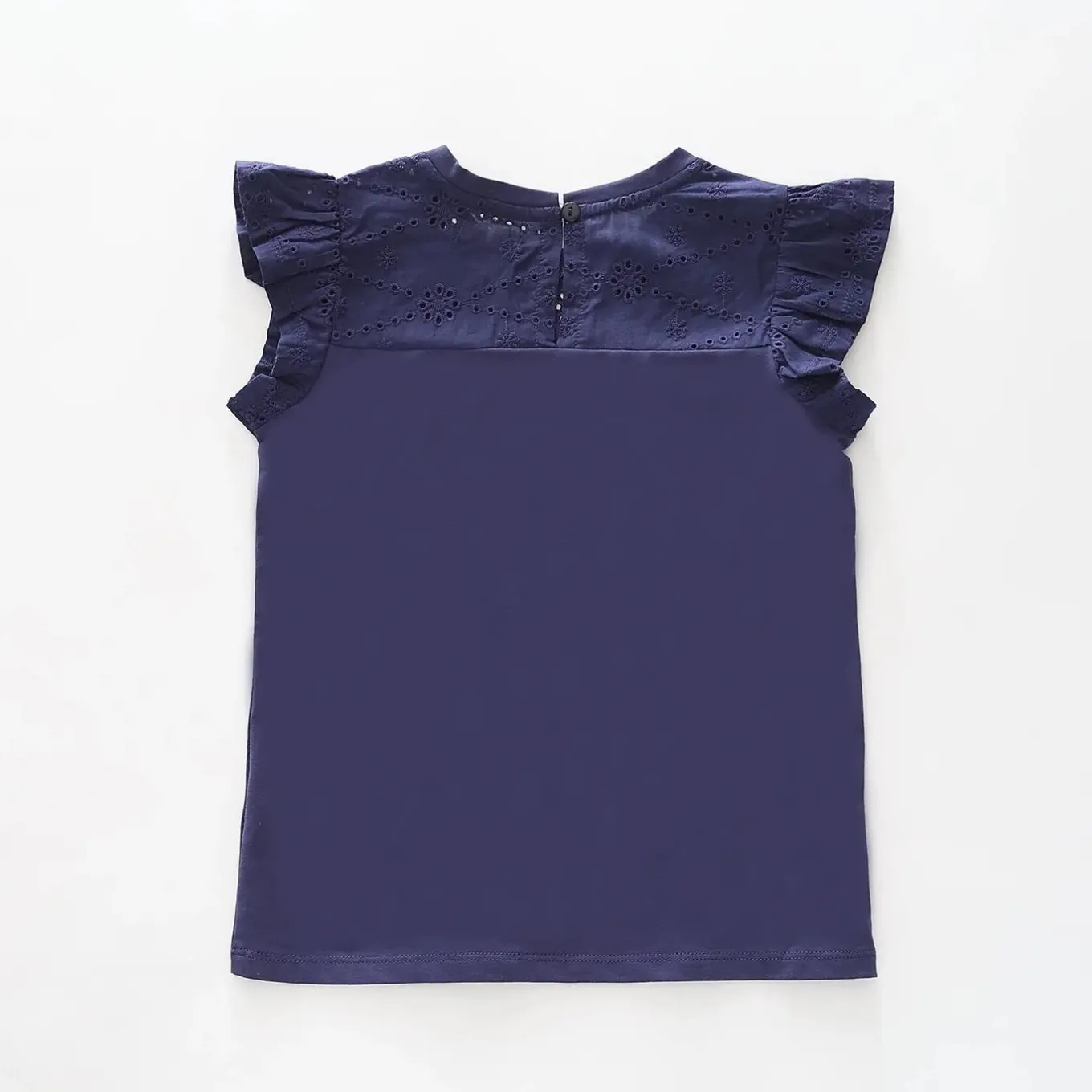 Girls Navy Blue Broderie Top