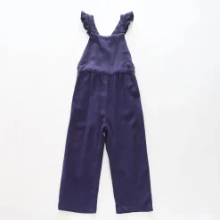 Girl's Navy Blue Linen Overall Jumpsuit