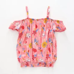 Girl's Pink Floral Cold Shoulder Top