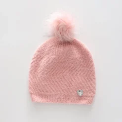 Girls' Pink True Knit Beanie with Pompom