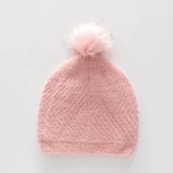 Girls' Pink True Knit Beanie with Pompom