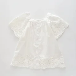 Girl's White Broiderie Anglais Top