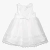 Ivory Flower Formal Girl Dress Lace Bodice Sash Tie