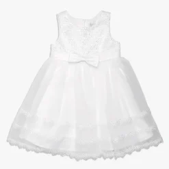 Ivory Flower Formal Girl Dress Lace Bodice Sash Tie