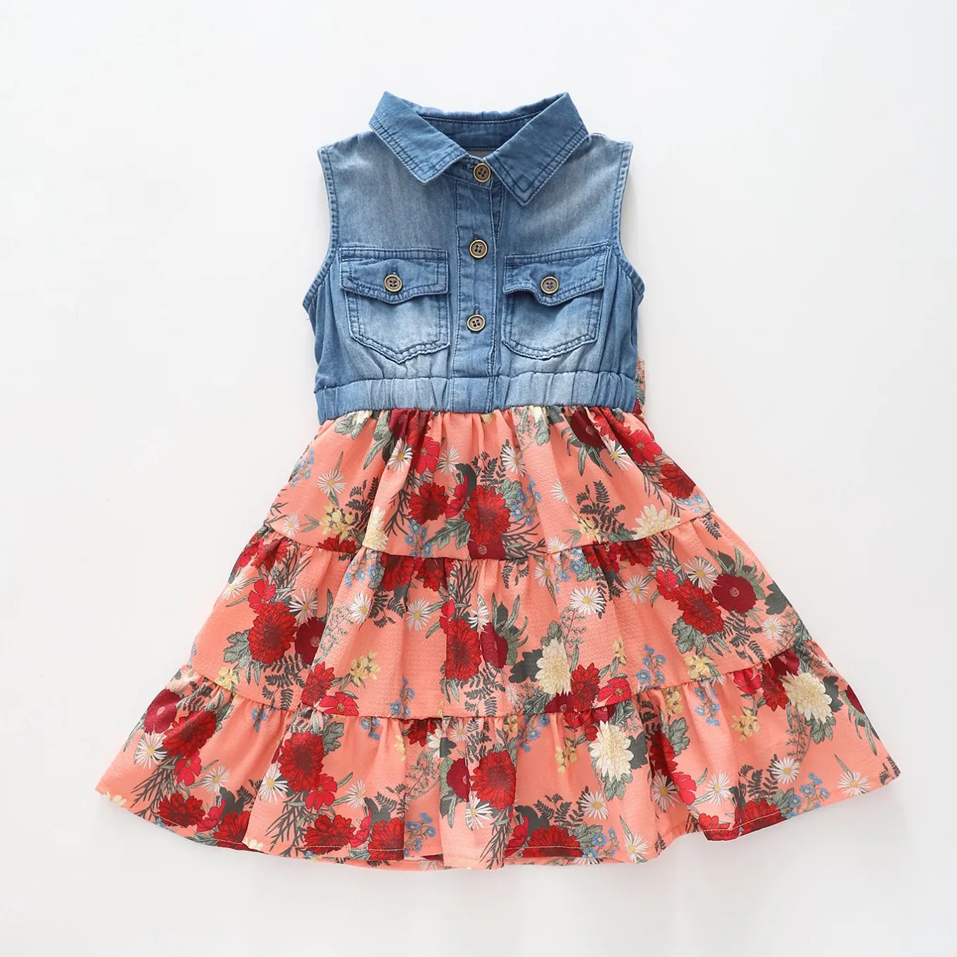 Junior Girls, Denim and Floral Dress