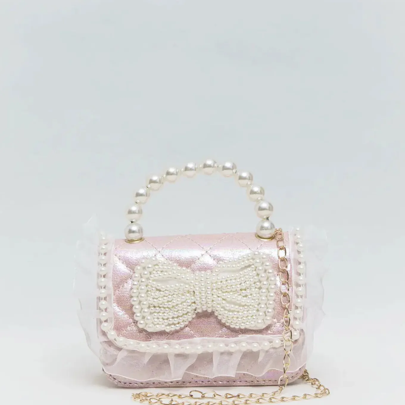 Mini Pink Faux Pearl Quilted Handbag