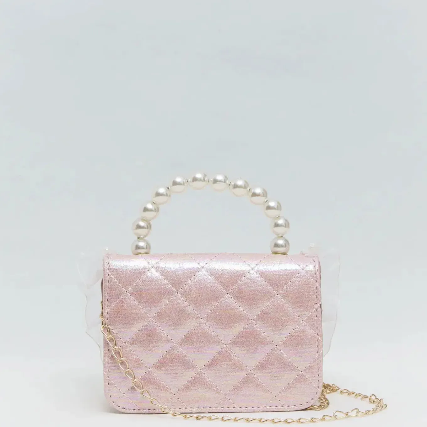 Mini Pink Faux Pearl Quilted Handbag