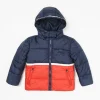 Navy Red Hooded Puffer Jacket - Toddler Boy