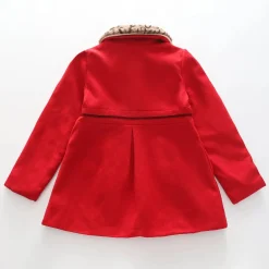 Older Girls' Red Winter Coat with Detachable Faux Fur Collar