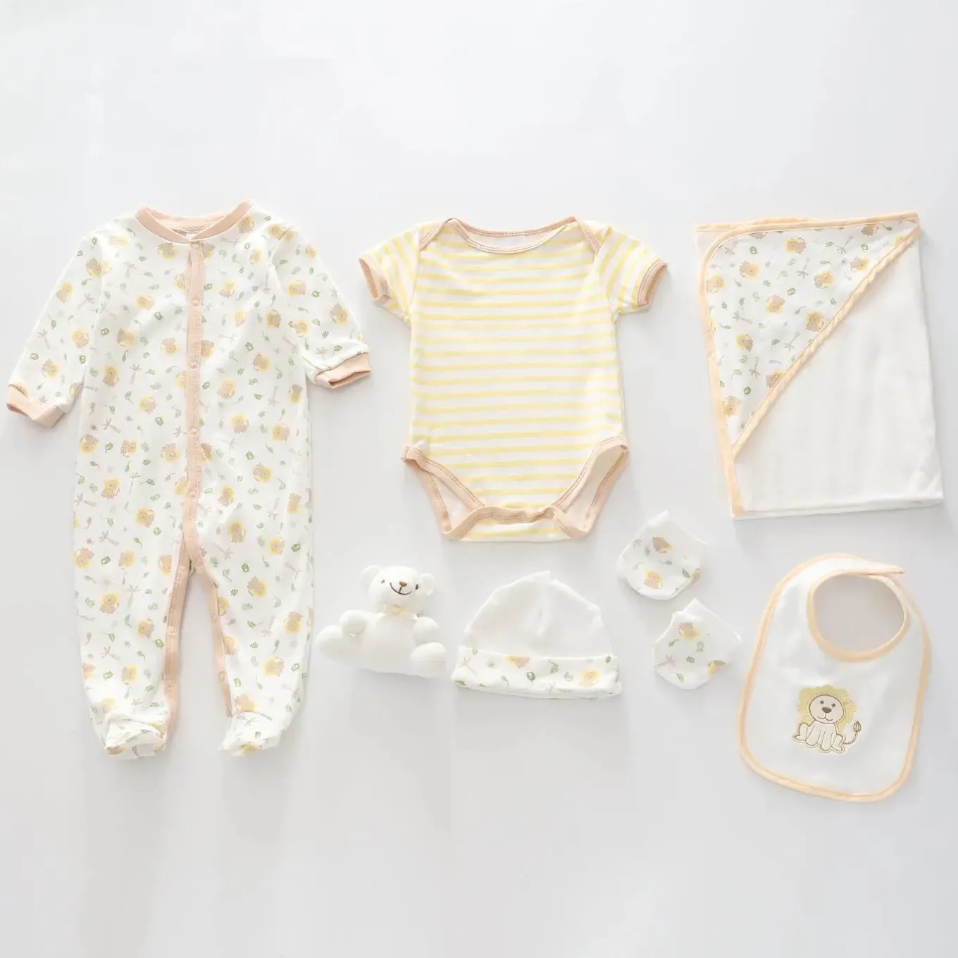 7pc cotton interlock baby gift set Cute little lion print.
