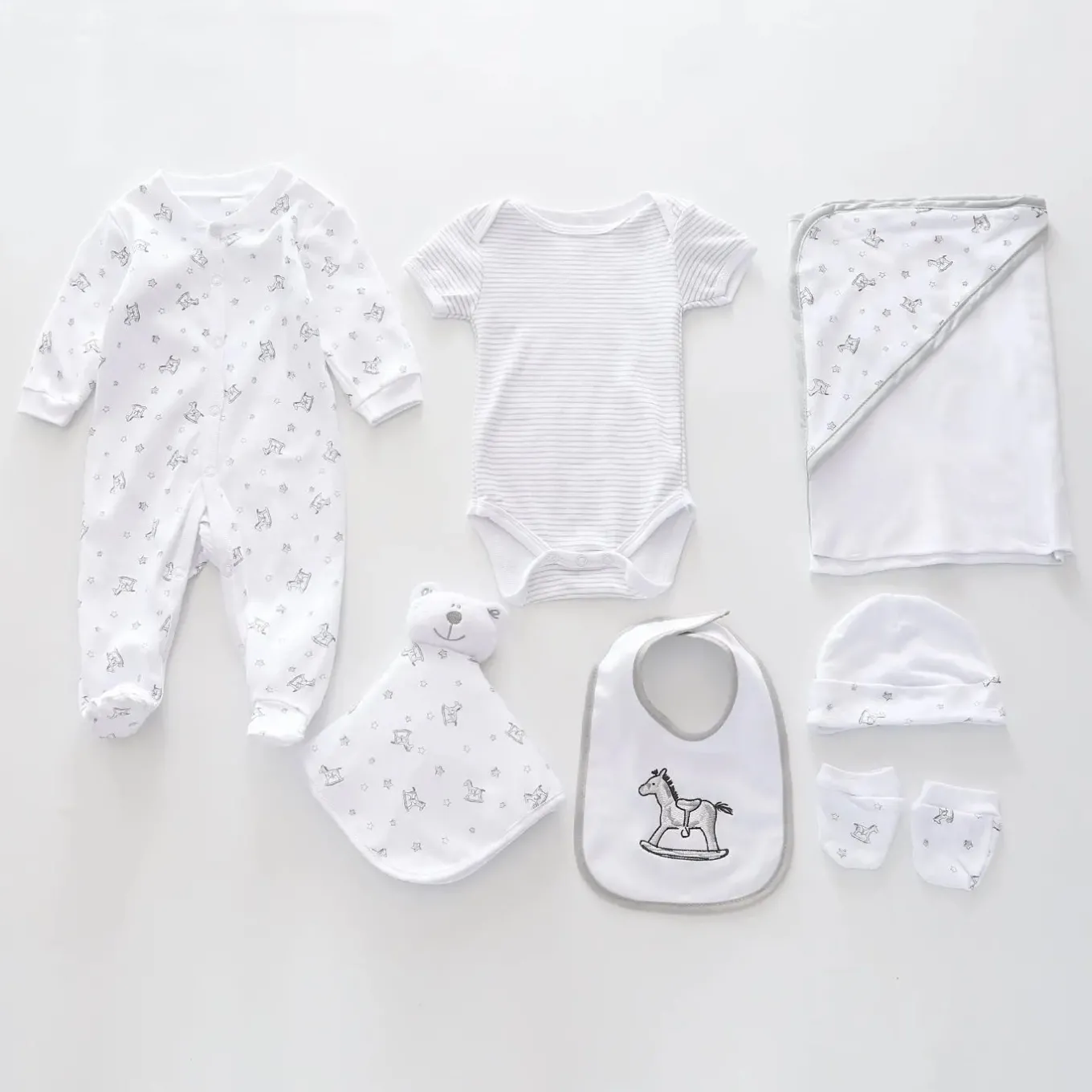 7pc cotton interlock baby gift set Cute rocking horse print