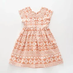Peach Vintage Geometric Print Dress