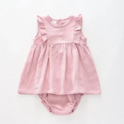 Pink Cheesecloth Dress Set