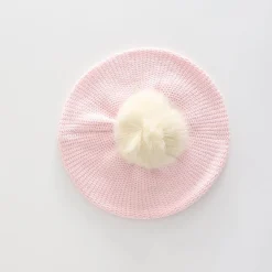 Pom Pom Beret Pink Beanie knitted